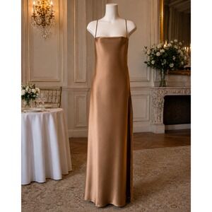 Bec + Bridge The Dreamer Bronze Satin Lace Up Back Maxi Dress US 8 Wedding adjus